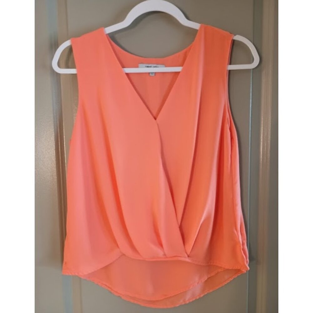 Bright Coral Color Sleeveless High-Low Blouse